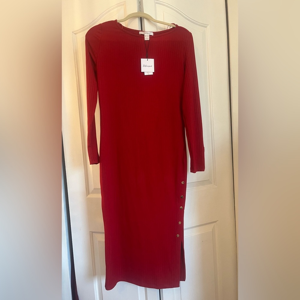 Philosophy Red Long Sleeve Dress with Button Accents